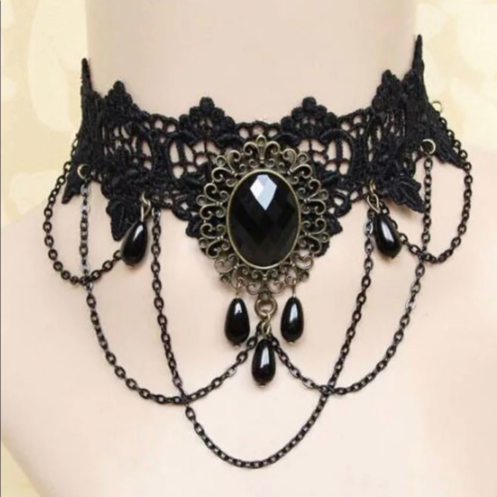 Eleanor ShuMark Victorian Gothic Black Lace Chain Choker NWT